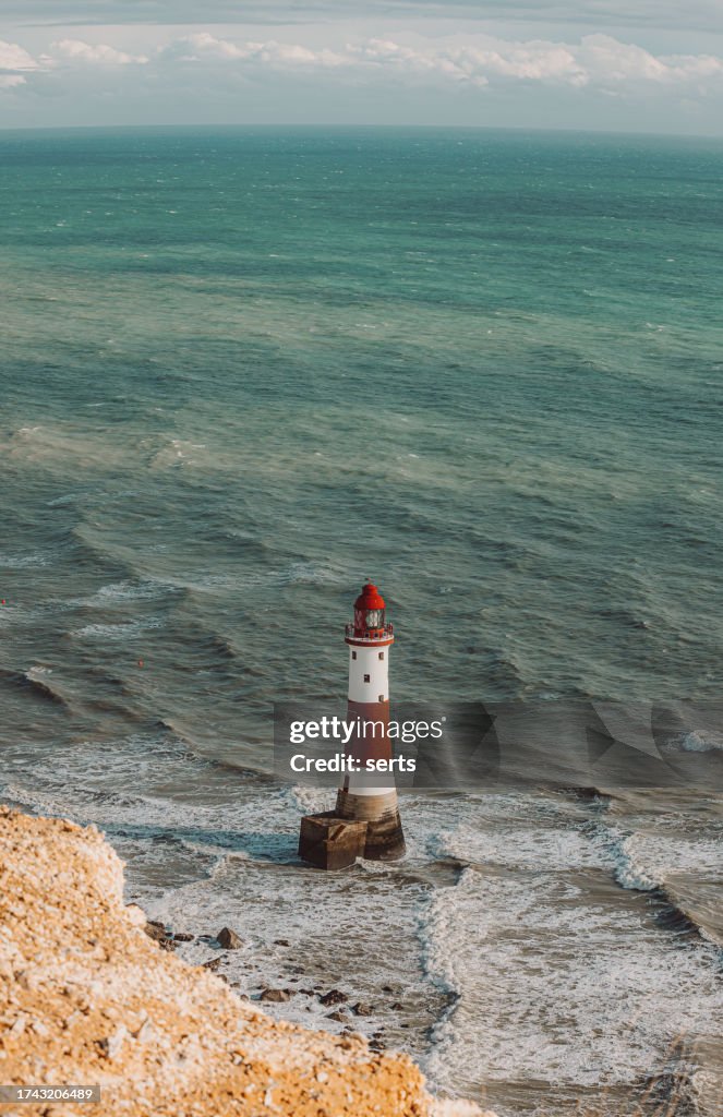 Lighthouse at Beachy Head and White Cliffs, Eastbourne Downland, South Downs National Park, England