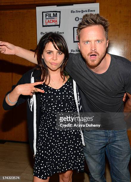 Mae Whitman and Aaron Paul at the Film Independent at LACMA presents live read of "Breaking Bad" directed by Jason Reitman at Bing Theatre At LACMA...