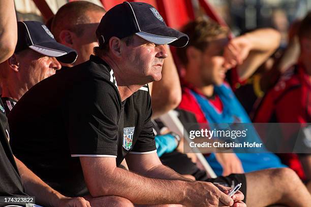 Headcoach Steve Clarke of West Bromwich Albion watches the pre season friendly match between Puskas FC Academy and West Bromwich Albion at the Varosi...