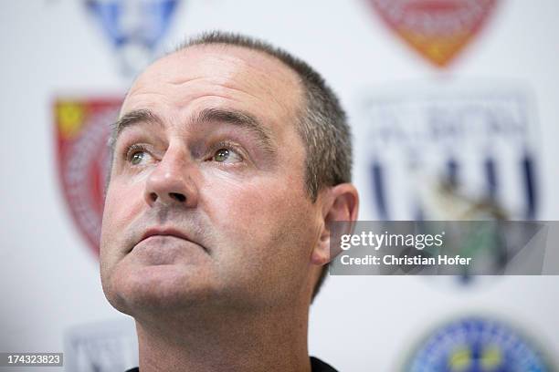 Headcoach Steve Clarke of West Bromwich Albion listens during the press conference after the pre season friendly match between Puskas FC Academy and...