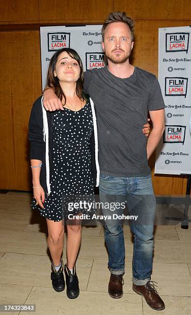 Mae Whitman and Aaron Paul at the Film Independent at LACMA presents live read of "Breaking Bad" directed by Jason Reitman at Bing Theatre At LACMA...