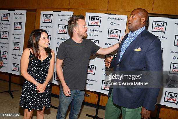 Mae Whitman, Aaron Paul and Chi McBride at the Film Independent at LACMA presents live read of "Breaking Bad" directed by Jason Reitman at Bing...