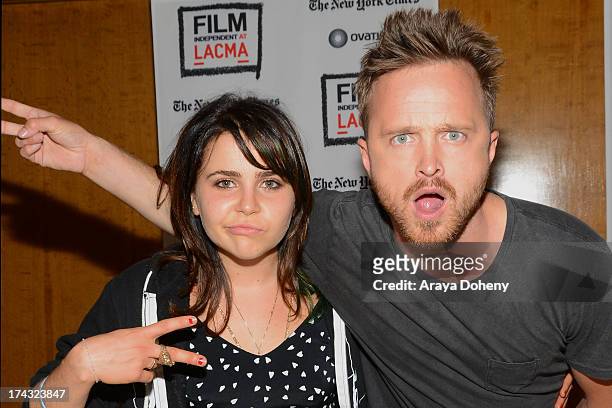 Mae Whitman and Aaron Paul at the Film Independent at LACMA presents live read of "Breaking Bad" directed by Jason Reitman at Bing Theatre At LACMA...