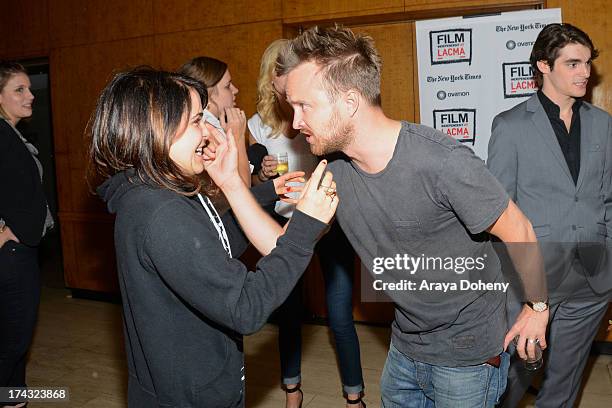 Mae Whitman and Aaron Paul at the Film Independent at LACMA presents live read of "Breaking Bad" directed by Jason Reitman at Bing Theatre At LACMA...