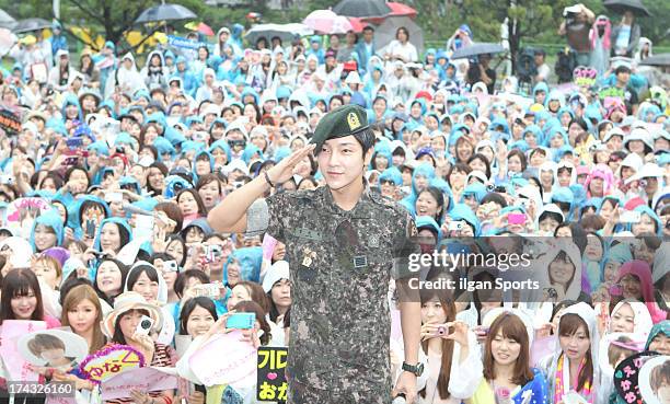 Yoon-Hak of Supernova is seen after being discharged from the military service on July 24, 2013 in Yongin, South Korea.