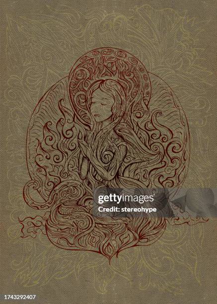 lady buddha canvas - tibetan culture stock illustrations