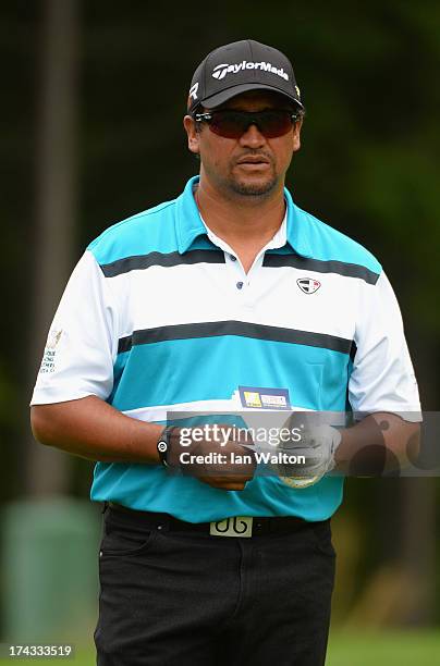 Michael Campbell of New Zealand looks on during the Pro-Am of the M2M Russian Masters at Tseleevo Golf & Polo Club on July 24, 2013 in Moscow, Russia.