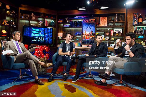 Pictured : Andy Cohen, Kevin Jonas, Joe Jonas and Nick Jonas -- Photo by: Charles Sykes/Bravo/NBCU Photo Bank via Getty Images
