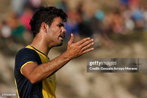 Diego Costa of Atletico de Madrid reacts adter a fault during the Jesus Gil y Gil Trophy between Club Atletico de Madrid and Numancia C. D. At...