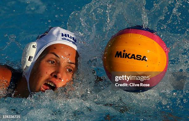 Rita Keszthelyi of Hungary in action during the Women's Water Polo first preliminary round match between Hungary and Brazil during Day Two of the...