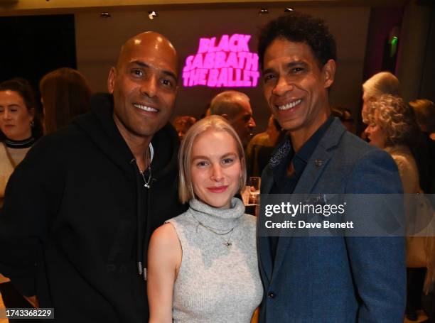 Benoit Swan Pouffer, Charlotte Edmonds and Carlos Acosta attend the press night after party for "Black Sabbath – The Ballet" at Sadler's Wells...