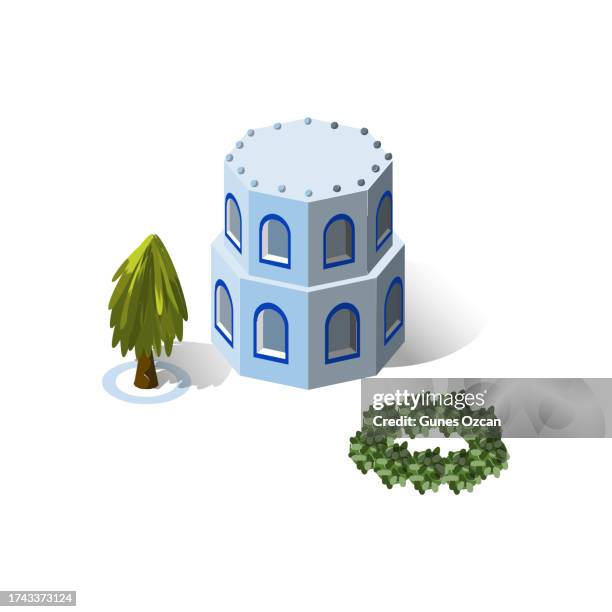 isometric greek house - destination greece - travel spot - locations - places in greece - greek architecture - travel rentals - santorini stock illustrations