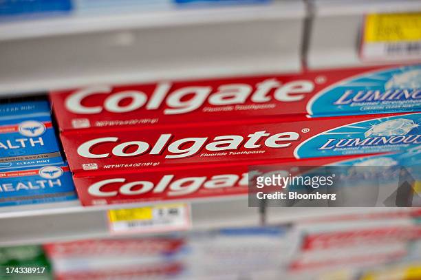 Packages of Colgate-Palmolive Co. Colgate brand toothpaste are displayed for sale on a supermarket shelf in Princeton, Illinois, U.S., on Tuesday,...