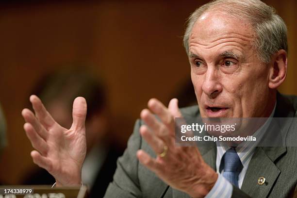 Joint Economic Committee member Sen. Dan Coats delivers an opening statement during a hearing about on fixing America's crumbling infrastructure on...