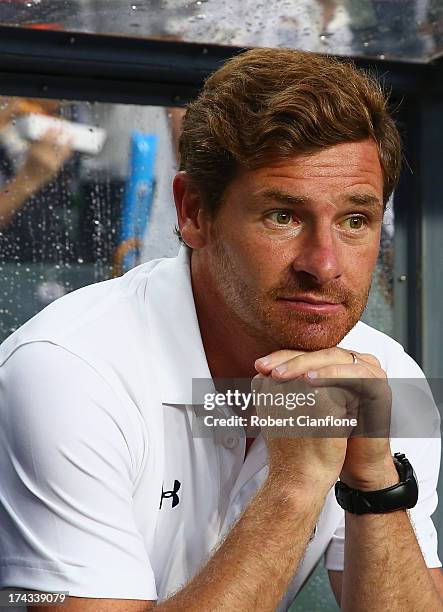 Tottenham Hotspur coach Andre Villas Boas looks on prior to the Barclays Asia Trophy Semi Final match between Tottenham Hotspur and Sunderland at...