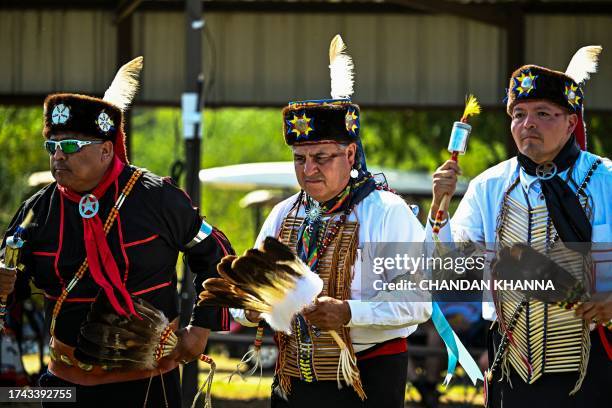 Indigenous peoples of the Americas dance and perform rituals as they attend a cultural meeting at the Comanche Nation fairgrounds in Lawton, Oklahoma...