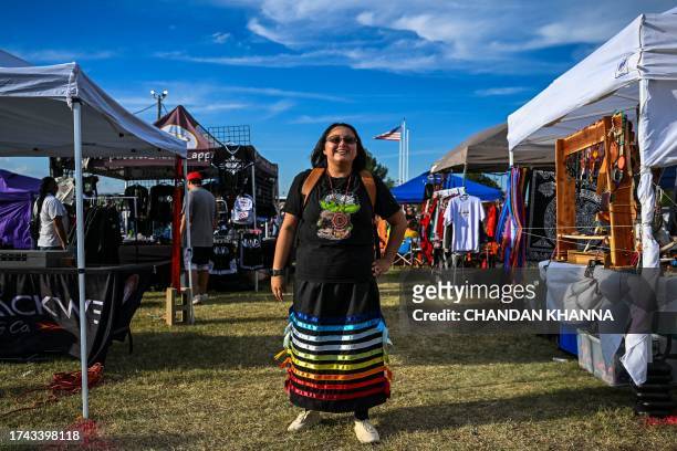 Megan Holt attends a cultural meeting at the Comanche Nation fairgrounds in Lawton, Oklahoma on September 30, 2023. After Alaska, Oklahoma is the US...