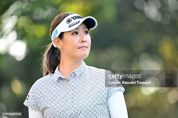 Mami Fukuda of Japan is seen on the 10th tee during the first round of NOBUTA Group Masters GC Ladies at Masters Golf Club on October 19, 2023 in...