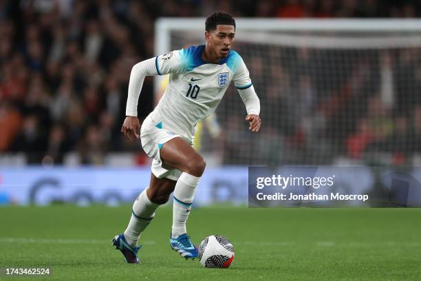 Jude Bellingham of England during the UEFA EURO 2024 European qualifier match between England and Italy at Wembley Stadium on October 17, 2023 in...