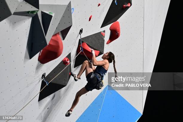 S Brooke Raboutou competes in the lead stage during the sport climbing women's boulder & lead final of the Pan American Games Santiago 2023, at the...