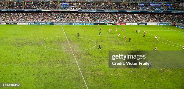 General view of play during the Barclays Asia Trophy Semi Final match between Manchester City and South China at Hong Kong Stadium on July 24, 2013...