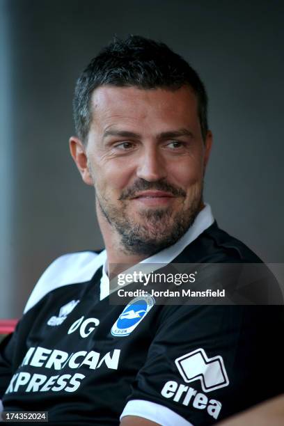 Brighton and Hove Albion manager Oscar Garcia looks on ahead of the pre-season friendly against Crawley Town FC at Broadfield Stadium on July 24,...