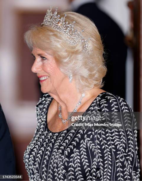 Queen Camilla attends a dinner at Mansion House in honour of her and King Charles III's Coronation and to recognise the work of the City of London's...