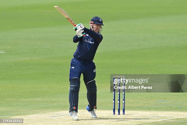 Tom Rogers of Victoria bats during the Marsh One Day Cup match between Queensland and Victoria at Great Barrier Reef Arena, on October 19 in Mackay,...