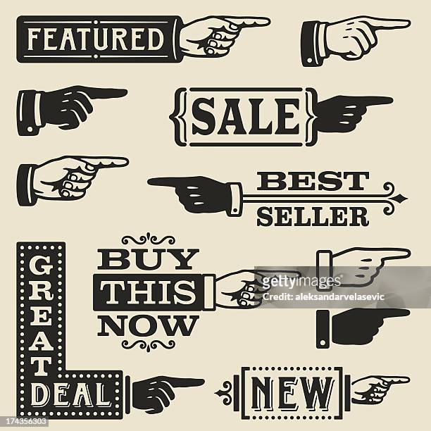 hand pointing signs - old fashioned stock illustrations