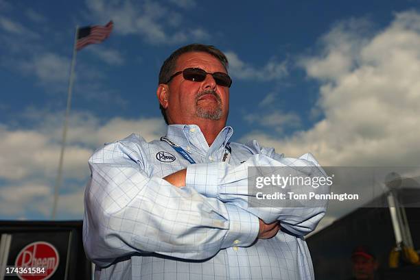 Camping World Truck Series team owner Steve Turner looks on during qualifying for the NASCAR Camping World Truck Series inaugural Mudsummer Classic...