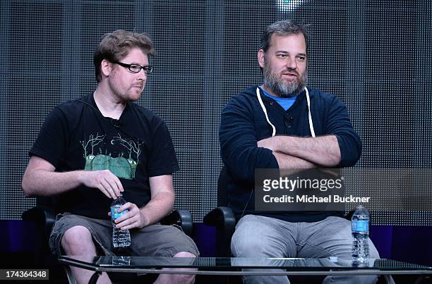 Creator/Director Justin Roiland and creator Dan Harmon speak onstage during Turner Broadcasting's 2013 TCA Summer Tour at The Beverly Hilton Hotel on...