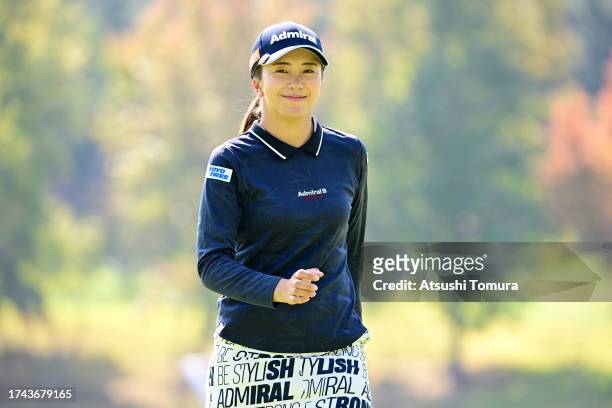 Kotone Hori of Japan smiles after the birdie on the 15th green during the first round of NOBUTA Group Masters GC Ladies at Masters Golf Club on...