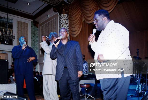 Singers Marvin, Carvin, Michael and Ronald Winans performs during BeBe Winans' album release celebration at The Drake hotel in Chicago, Illinois in...