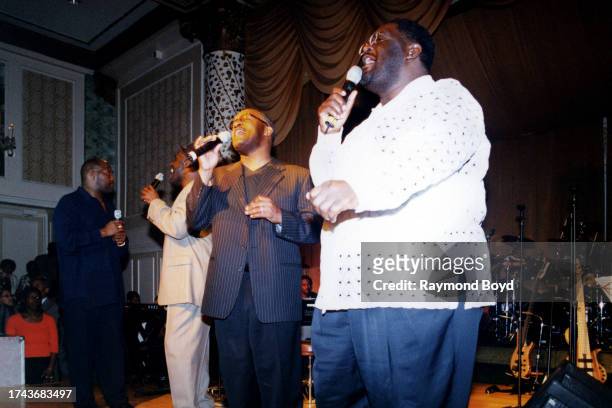Singers Marvin, Carvin, Michael and Ronald Winans performs during BeBe Winans' album release celebration at The Drake hotel in Chicago, Illinois in...