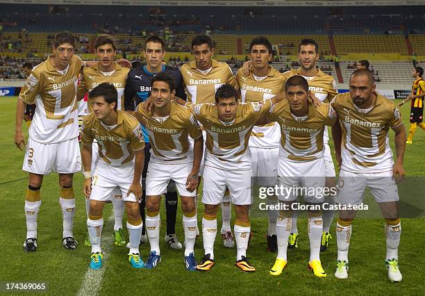 Playes of Pumas pose before a match between Leones Negros and Pumas, as part of the Copa MX on July 24, 2013 in Guadalajara, Mexico.