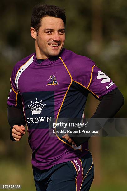 Cooper Cronk runs during a Melbourne Storm NRL training session at Gosch's Paddock on July 25, 2013 in Melbourne, Australia.