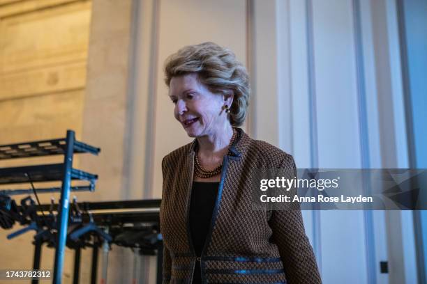 Sen. Debbie Stabenow arrives at a Senate Forum on Artificial Intelligence in the Russell Senate Office Building on October 24, 2023 in Washington, DC.