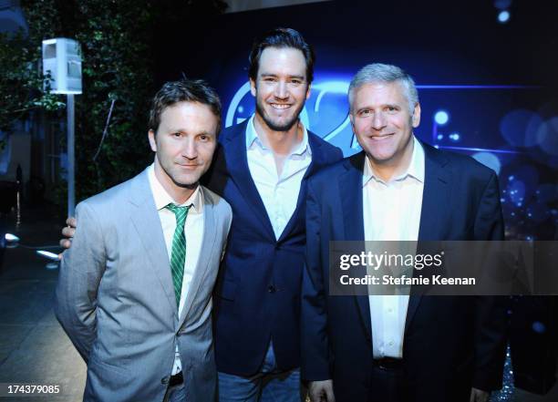 Actors Breckin Meyer, Mark-Paul Gosselaar and Phil Kent, Chairman and CEO Turner Broadcasting, attend TNT 25TH Anniversary Party during Turner...