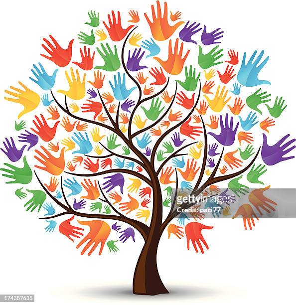 tree hands coloured - tree stock illustrations