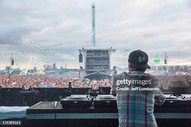 Avicii performs at the Electric Daisy Carnival: London 2013 at Queen Elizabeth Olympic Park on July 20, 2013 in London, England.