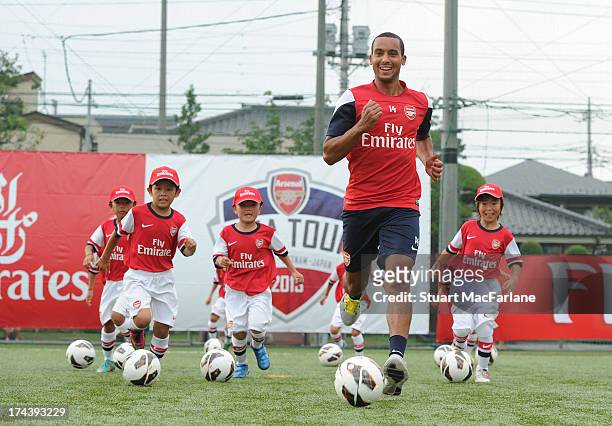 Arsenal's Theo Walcott attends an Emirates Soccer Clinic in Saitama during the club's pre-season Asian tour on July 25, 2013 in Saitama, Japan.