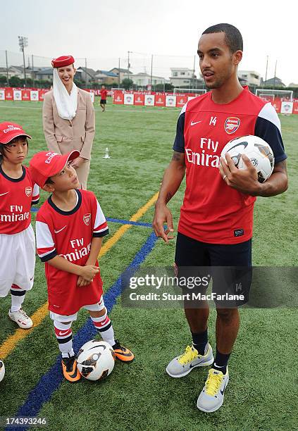 Arsenal's Theo Walcott attends an Emirates Soccer Clinic in Saitama during the club's pre-season Asian tour on July 25, 2013 in Saitama, Japan.