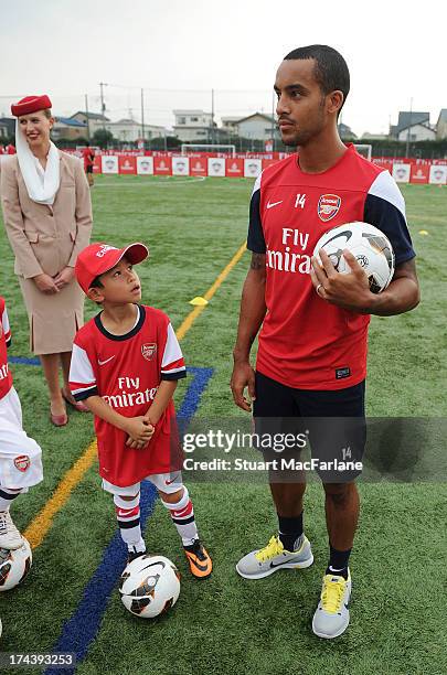 Arsenal's Theo Walcott attends an Emirates Soccer Clinic in Saitama during the club's pre-season Asian tour on July 25, 2013 in Saitama, Japan.