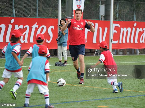 Arsenal's Wojciech Szczesny attends an Emirates Soccer Clinic in Saitama during the club's pre-season Asian tour on July 25, 2013 in Saitama, Japan.