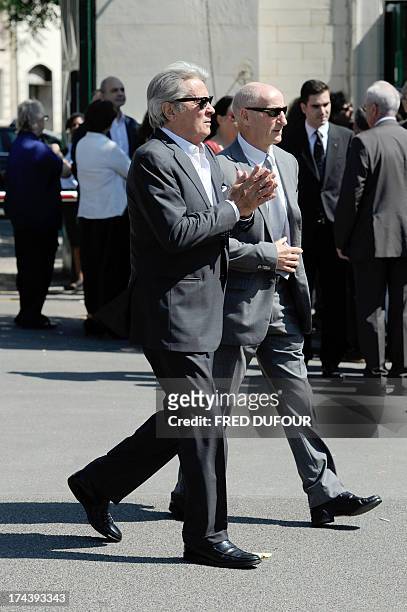 French actor Alain Delon attends the funeral of French actress Valerie Lang on July 25, 2013 in Paris. Valerie Lang, the daughter of French former...