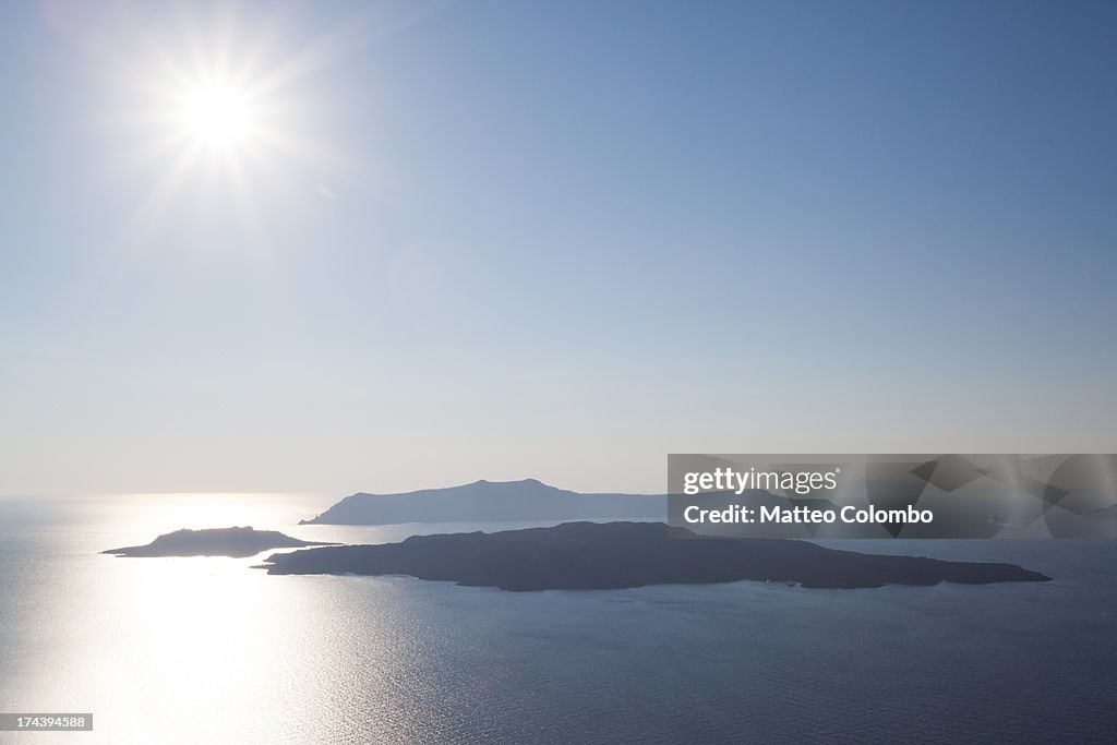 View of islands and sea, Santorini, Greece