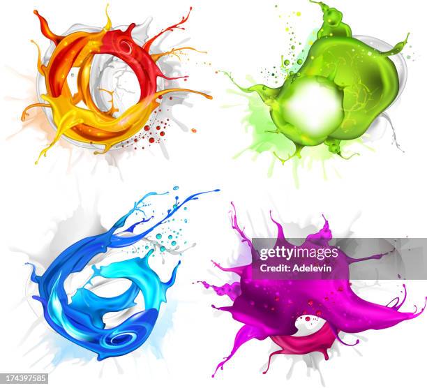 four different colored splashes on a white background - colour splash stock illustrations
