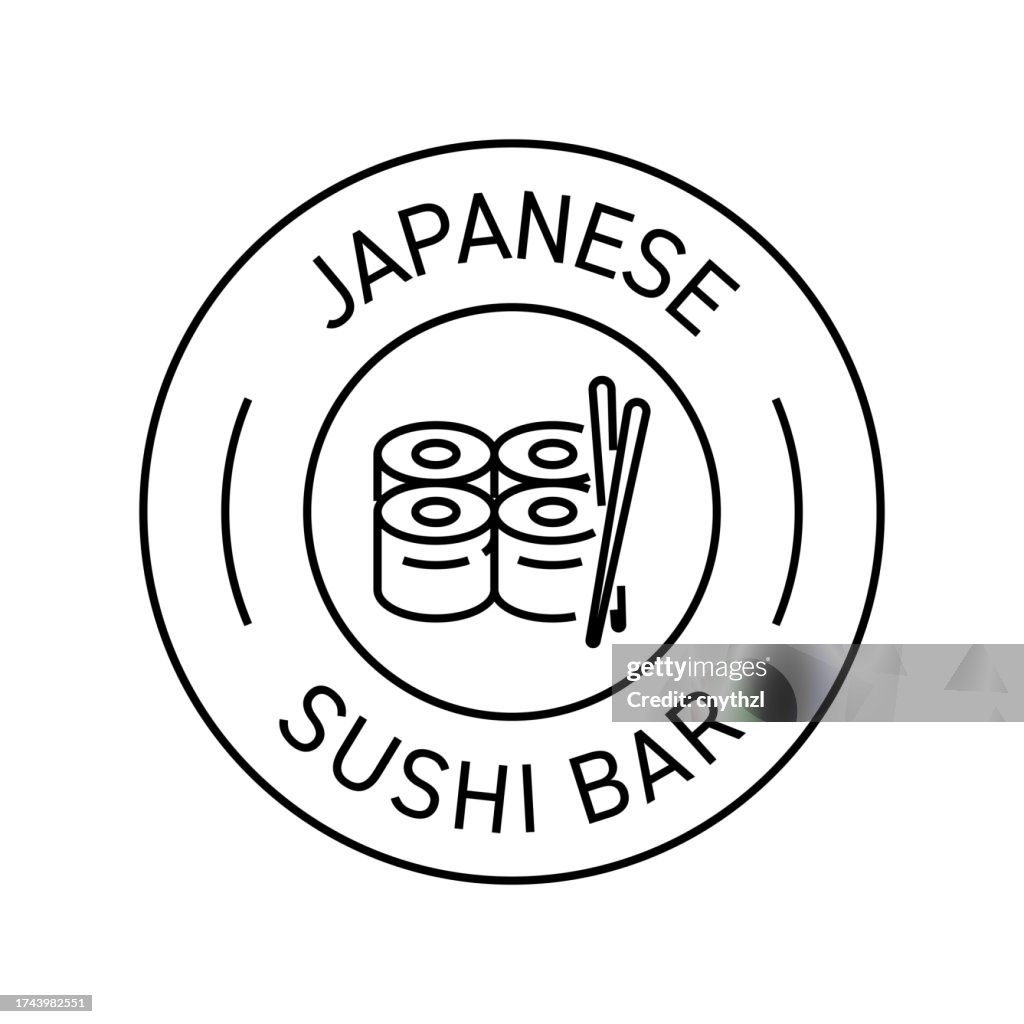 Ilustración vectorial de insignia de barra de sushi japonesa. Diseño moderno de etiquetas.