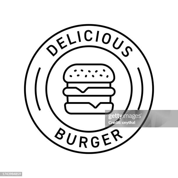 stockillustraties, clipart, cartoons en iconen met delicious burger badge vector illustration. modern label design. - dairy logo