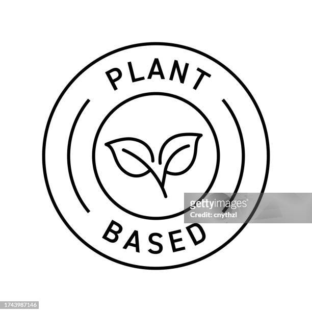 stockillustraties, clipart, cartoons en iconen met plant based badge vector illustration. modern label design. - veganist